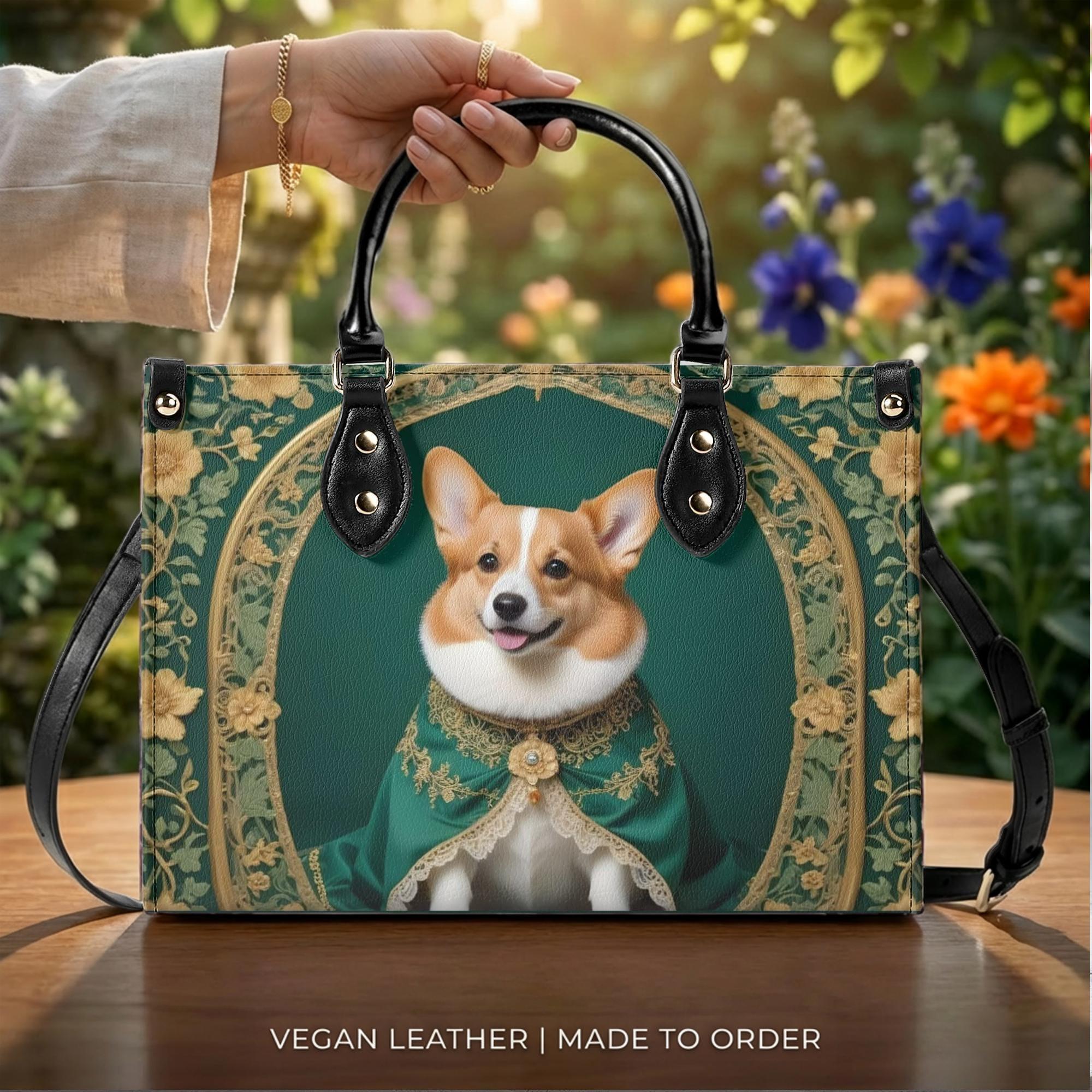 Corgi Purse Royal Dog Handbag Vegan Leather Bag Green Floral