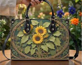 Sunflower Botanical Garden Handbag – Vegan Leather Floral Shoulder Bag