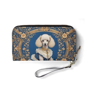 Queenly Pudel - Jugendstil königliches Hundeportrait Portemonnaie aus echtem Leder, süsses Portemonnaie für Frauen Einzigartiges Geschenk, süßes veganes Portemonnaie ideal als Geschenk für Sie