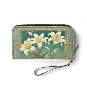 Portafoglio Ivory Lilies – Portafoglio carino in pelle vegana per donna / Regalo unico, portafoglio vegano carino, regalo ideale per lei