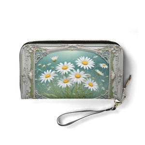 Portafoglio Field of Daisies in Morning Dew – Portafoglio carino in pelle vegana per donna / Regalo unico, portafoglio vegano carino, regalo ideale per lei