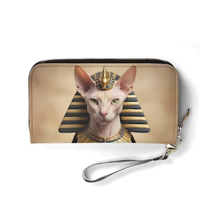 Cartera con forma de gato egipcio del faraón: bonita cartera de piel vegana para mujer. Regalo único. Bonita cartera vegana, regalo ideal para ella.