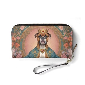 Portafoglio con ritratto di cane Boxer King – Portafoglio carino in pelle vegana per donna / Regalo unico, portafoglio vegano carino, regalo ideale per lei