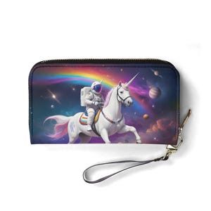 Carteira de unicórnio astronauta – Carteira fofa de couro vegano para mulheres | Presente exclusivo, carteira fofa vegana, presente ideal para ela