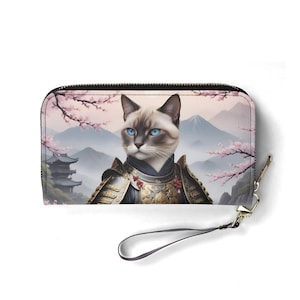 Samurai Cat Wallet - Damen Geldbörse aus veganem Leder | Einzigartiges Geschenk, süße Vegan Geldbörse Ideales Geschenk für Sie