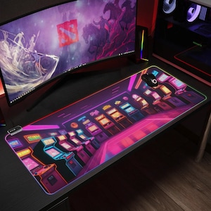 Arcade Mousepad LED RGB Keyboard Mat - Retro Gamer Desk Accessories