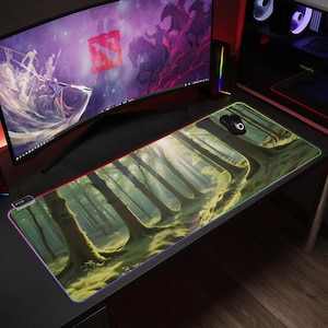 Green Forest Mousepad - LED RGB Gaming Mouse Mat for Desk Decor and Desk Accessories - Unique Gamer Gift