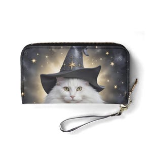 Portefeuille Celestial Witch Cat – Joli portefeuille en cuir végétalien pour femme | Cadeau unique, joli portefeuille végétalien, cadeau idéal pour elle