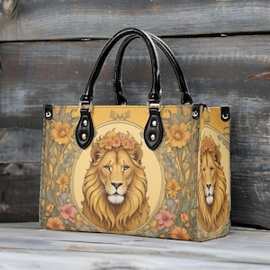 Strength Lion Crossbody Bag - Vegan Leather Designer Purse, Unique Animal Lover Gift for Women