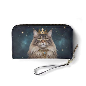 Portefeuille chat monarque céleste – Joli portefeuille en cuir végétalien pour femme | Cadeau unique, joli portefeuille végétalien, cadeau idéal pour elle