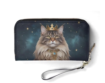 Celestial Monarch Cat portemonnee – Veganistische leren portemonnee voor dames | Uniek cadeau, schattige veganistische portemonnee, ideaal cadeau voor haar