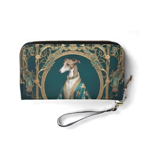 Portefeuille Greyhound Dog en soie – Joli portefeuille en cuir végétalien pour femme | Cadeau unique, joli portefeuille végétalien, cadeau idéal pour elle