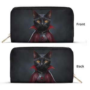 Gothic Vampir Katze Geldbörse - Vegan Leder Süße Geldbörse für Frauen | Einzigartiges Geschenk, süße Vegan Geldbörse Ideales Geschenk für Sie