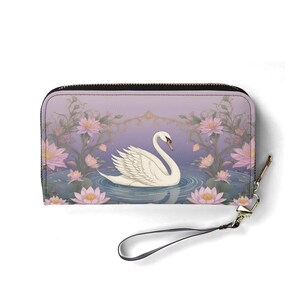 Portafoglio Graceful Swan – Portafoglio carino in pelle vegana per donna / Regalo unico, portafoglio vegano carino, regalo ideale per lei