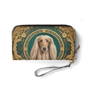 Afghan Houndk - Portafoglio per cani Art Nouveau Regal - Portafoglio carino in pelle vegana per donne / Regalo unico, portafoglio vegano carino, regalo ideale per lei