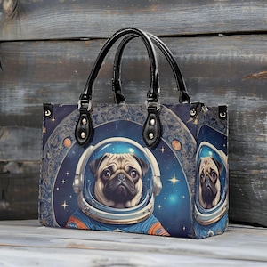 Bolso Pug Astronauta Lindo Bolso Bandolera Monedero Único Monedero Lindo, Bolso de Lujo Bolsos de Cuero Vegano Bolso de Diseñador Estampado
