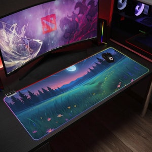 Nighttime Moon LED Mousepad and RGB Keyboard Pad for Gaming and Desk Decor - Transparent Mat with Desk Accessories - Gamer Gift