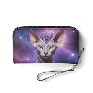 Galactic Empress Cat Wallet - Vegan Leder Süße Brieftasche für Frauen | Einzigartiges Geschenk, süße Vegan Geldbörse Ideales Geschenk für Sie