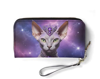 Cartera con diseño de gato de la Emperatriz Galáctica: bonita cartera de piel vegana para mujer. Regalo único. Bonita cartera vegana. Regalo ideal para ella.