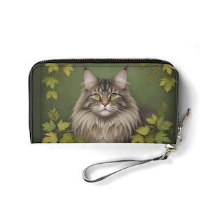 Cartera con diseño de gato druida del bosque encantado: bonita cartera de piel vegana para mujer. Regalo único. Bonita cartera vegana, regalo ideal para ella.