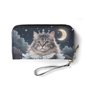 Cartera de gato de princesa lunar: linda cartera de cuero vegano para mujeres / Regalo único, linda cartera vegana, regalo ideal para ella
