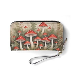 Portefeuille Mushroom Cluster – Joli portefeuille en cuir végétalien pour femme | Cadeau unique, joli portefeuille végétalien, cadeau idéal pour elle