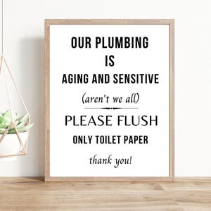 Please Don&#39;t Flush Sign Printable, Rental Bathroom Sign, Septic System Bathroom Sign, Flush Only Natural Waste, Do Not Flush Toilet Paper