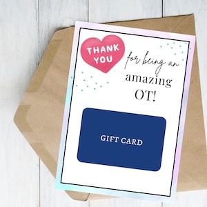 Ergotherapie bedankt, OT-cadeaus, OT-weekcadeau, OT-maandcadeau, afdrukbare cadeaukaarthouder, OT-leraar bedankt