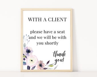 With A Client Sign Printable, Please Have A Seat, Please Do Not Disturb Sign, Welcome Office Sign, Spa Door Sign, In Session Door Sign