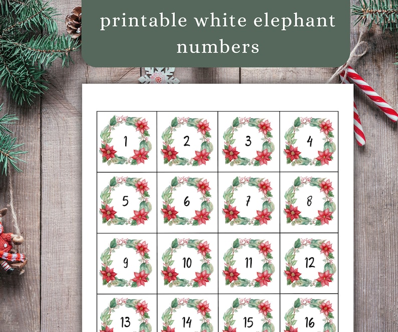 White Elephant Numbers Printable Gift Exchange Numbers Yankee Swap
