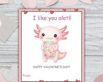 Axolotl-Valentinsgrüße, druckbare Valentinsgrüße für Kinder, Klassenzimmer-Valentinsgrüße, Kinderschul-Valentinsgrüße, Squishy-Valentinsgrußkarten
