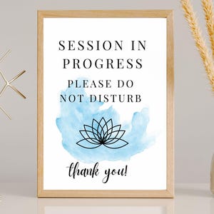 Plaque de porte Session en cours imprimable, enseigne de studio de yoga, veuillez ne pas déranger, accroche-porte en session pour thérapeute, esthéticienne