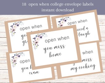 Printable Open When Envelopes College, Off To College Gift For Daughter, College Survival Kit, Gift Card Book, College Care Package