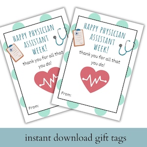 Physician Assistant Week Gift Tags, PA Appreciation Gift, PA Week Gift, PA Thank You, Printable Gift Tag, Cookie Tag, Pa Week Decorations