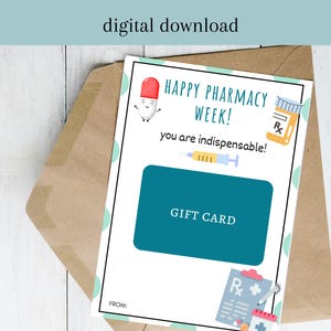 Pharmacy Week Gift, Pharmacy Appreciation Week, Pharmacy Tech Gift Card Holder, Printable Thank You Gift, Pharmacist Day Gift