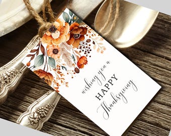 Elegante Thanksgiving-feestbedankje, Thanksgiving-cadeaulabel, personeel bedankje cadeaulabel, broodlabels, tafelkaarten, tafeldecor, herfstkoekjeslabels