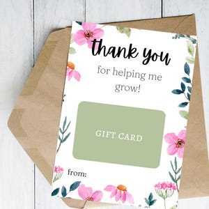 Porte-cartes cadeau de fin d'année pour enseignant, Merci de m'avoir aidé à grandir, Cadeau spécial enseignant en éducation, Merci pour enseignante de garderie, Cadeau para