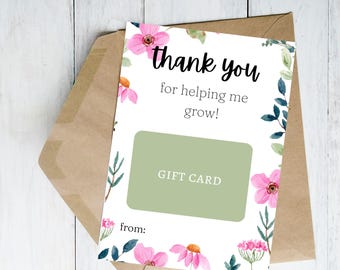Printable Teacher Gift Card Holder, Thank You For Helping Me Grow, Teacher Thank You Gift, End of School Year Gift