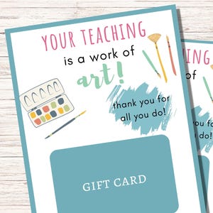 Porte-cartes de fin d'année pour professeur, Porte-cartes de professeur d'art, Remerciement de professeur d'art, Cadeau spécial pour professeur, Merci pour professeur d'art