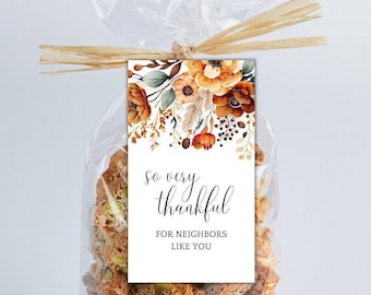 Cadeaukaartje buur, herfstkoekje, Thanksgiving-cadeaukaartje, dankbaar voor buren zoals jij, herfstcadeaukaartjes afdrukbaar, tag herfsttraktatie
