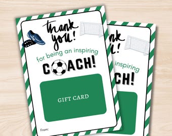 Soccer Coach Gift Card Holder, Printable Gift Card Holder, Soccer Coach Thank You Card, Coach Appreciation Gift, End Of Season Gift