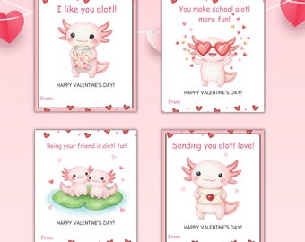 Axolotl-Valentinsgrüße, druckbare Valentinsgrüße für Kinder, Klassenzimmer-Valentinsgrüße, Kinderschul-Valentinsgrüße, Squishy-Valentinsgrußkarten