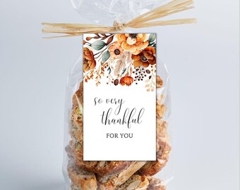 Thanksgiving-cadeaulabel, dankbaar voor je afdrukbare tag, personeel bedankje cadeaulabel, Friendsgiving-gunsten, tafeldecor, tags voor herfstkoekjes