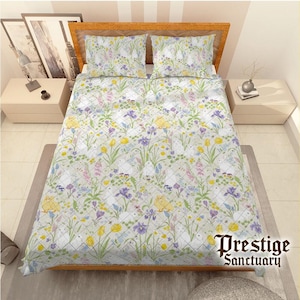 Cottagecore White Bunny Quilt Bedding Set – Floral Botanical Pillowcases, Shabby Chic Ruffle, Vintage Bedroom Decor, Wedding Gift for her