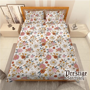 Cottagecore Flower Bloom Quilt Bedding Set – Floral Botanical Pillowcase, Shabby Chic Ruffle, Vintage Bedroom Decor, Wedding Gift for her
