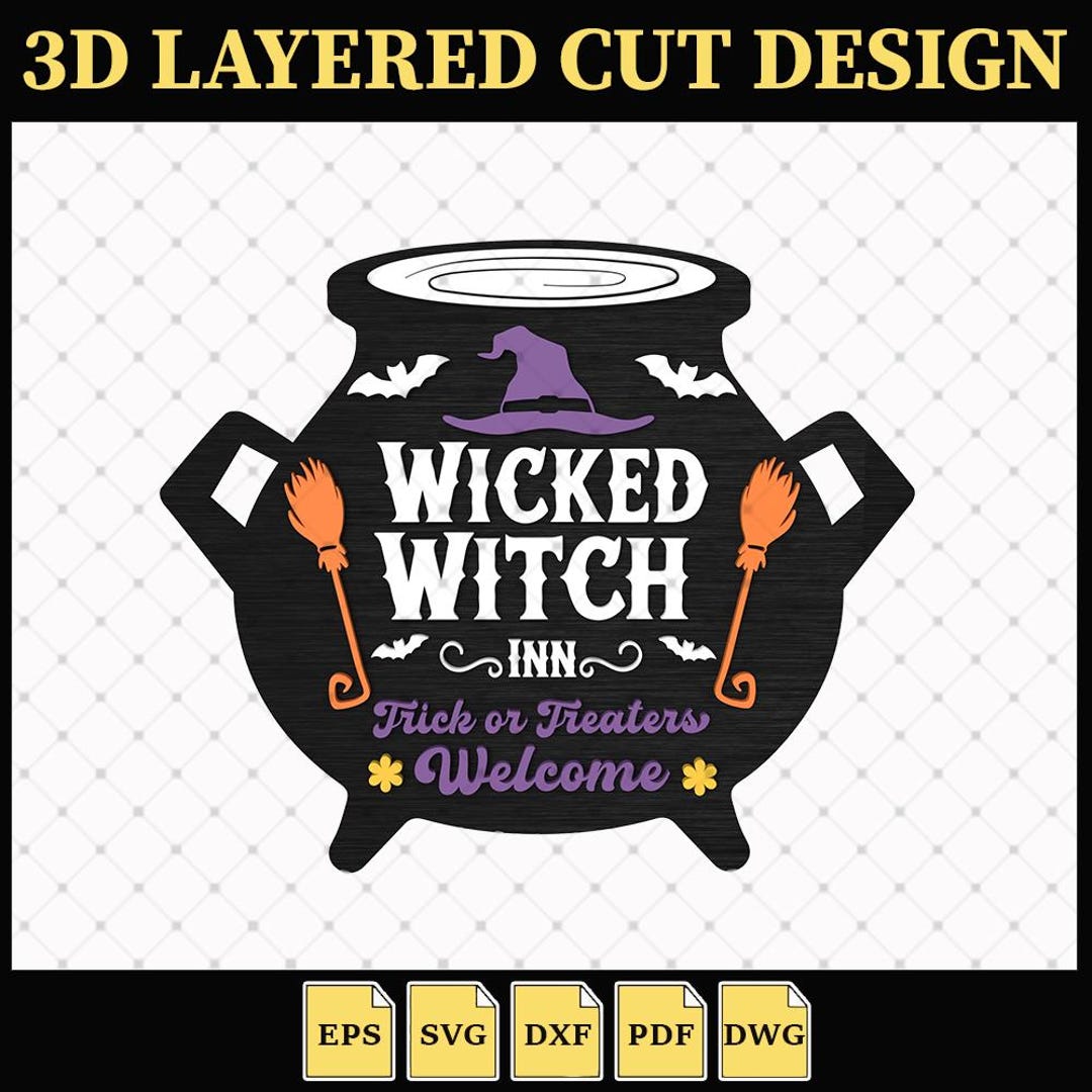 Witch Door Hanger SVG Laser Cut File, 3D Layered Wooden Halloween Svg ...