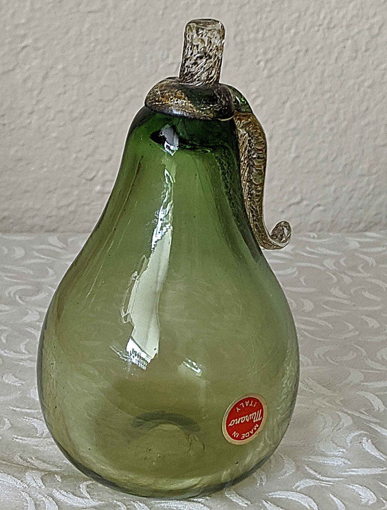 Italian Glass Fruit. OLIVE GREEN Murano PEAR