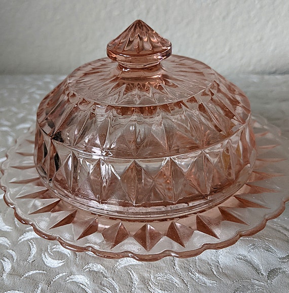 Pink Depression Glass Butter Dish Etsy