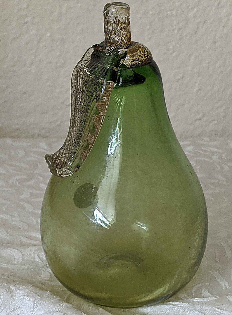 Italian Glass Fruit. OLIVE GREEN Murano PEAR