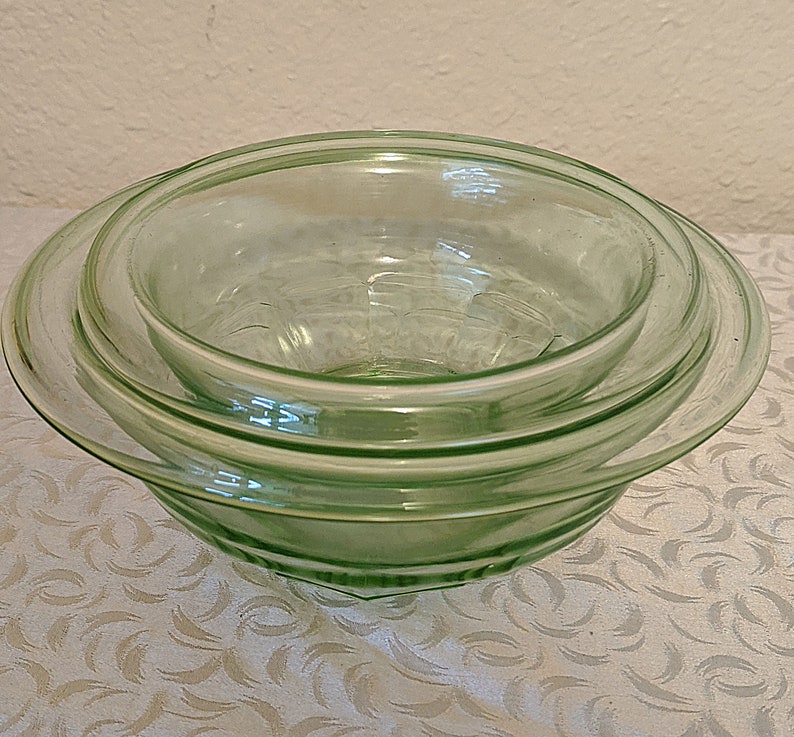 2 Hazel Atlas Small Green Depression Glass Mixing Bowls Etsy